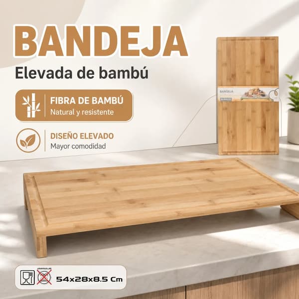 Bambus Hævet Bakke, Multifunktionel Serveringsaccessory, Stilfuld Organizer,28X54X4.5Cm