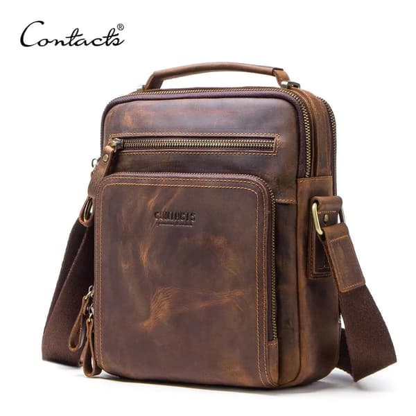 Skuldertaske, Ægte Læder, Casual Stil,Kaffe