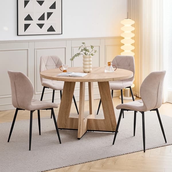 Matbordset, Modernt Runt Bord, Klädda Stolar,Beige-set
