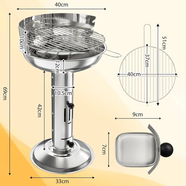 Kolgrill, Höjdjusterbar, Bärbar Design,silver