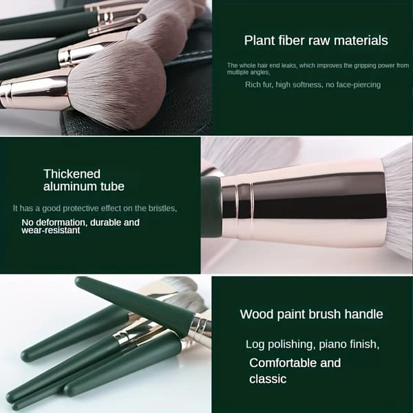 Makeupbørstesæt, 14 Stykker, Bløde Fibre,14PC-Grøn