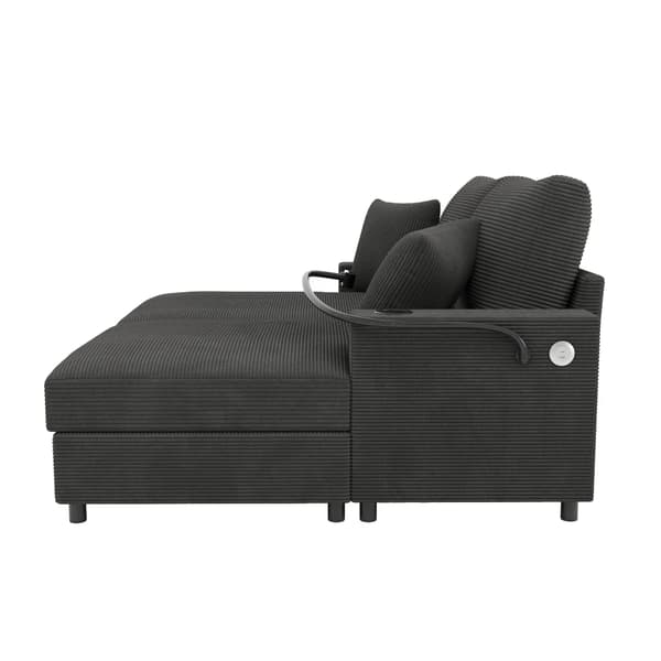 Sofa Seng, Polstret Lænefunktion, USB Port,grå