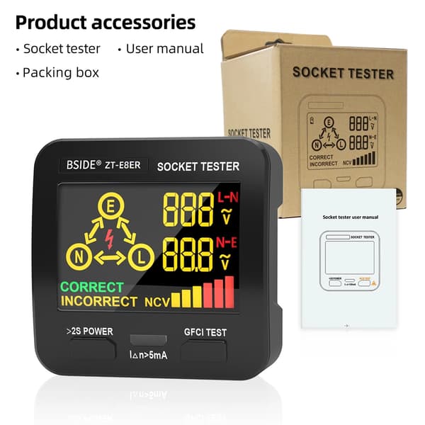 Kontakttester, LCD-display, spänningsdetektering,ZT-E8 EBTN-display, EU-kontakt