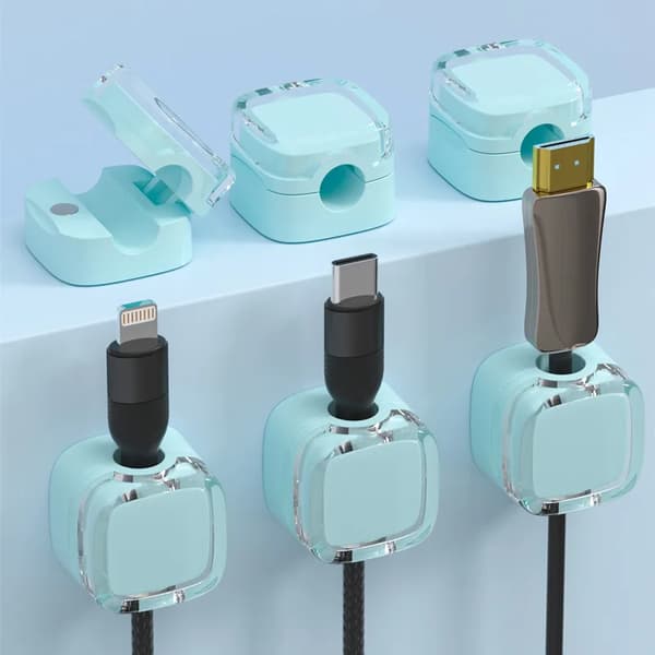 Magnetiske Opladerkabel Klips, Effektiv Kabelstyring, Stærk Magnetisk Hold,Blå
