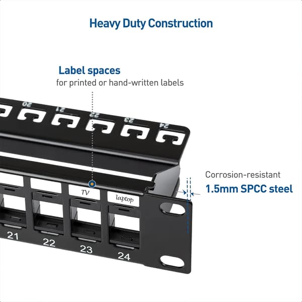 Netværk Patch Panel, 24-Port, Kabelstyringsfunktioner,Blank Patch Panel