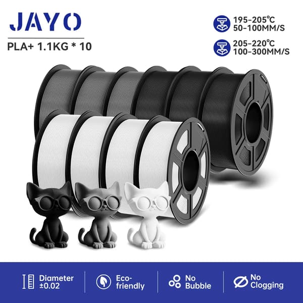 3D-printer filament, 1,75 mm diameter, boblefri ydeevne,PLA PLUS 3BK 3GY 4WT