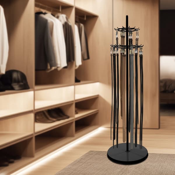 Bælte Display Hylde, 31 Krog, Robust Metal Konstruktion,sort