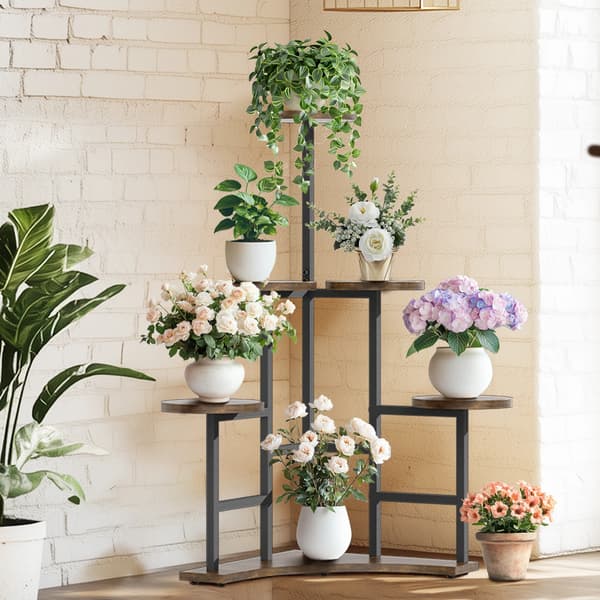 Planteholder, 5-niveau, Pladsbesparende Design,Brun