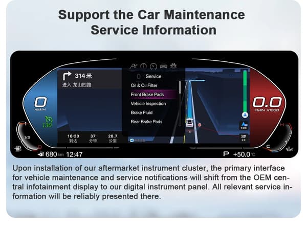 Digitalt instrumentpanel, trådlös anslutning, fordonsövervakningsfunktioner,E71 Carplay