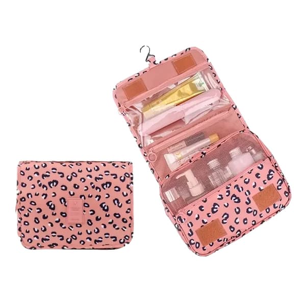 Kosmetiktaske, Vandtæt, Flere Rum,Pink Leopard