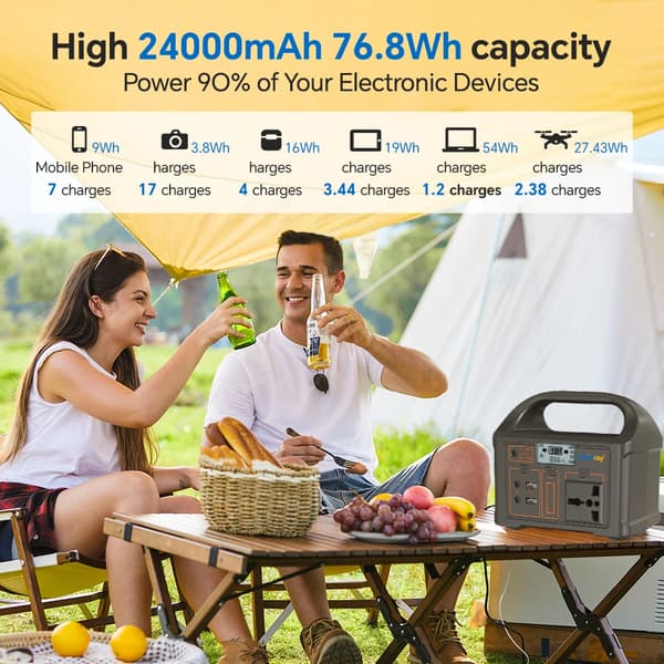 Kraftværk, 24000mAh kapacitet, flere opladningsmetoder,100W 220V EU