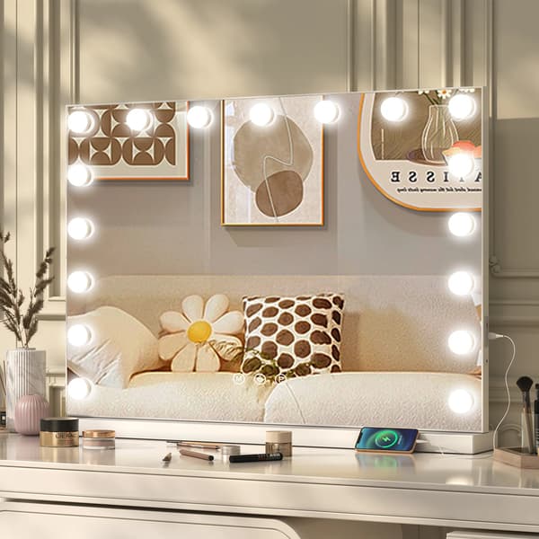 Makeup Spejl, 17 LED Lygter, Dæmpbar med 3 Farvemode,HVID