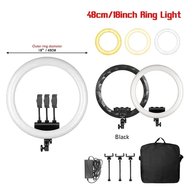 LED Ring Light, Justerbar Lysstyrke, 360-Graders Rotation,Bare Sort Lys