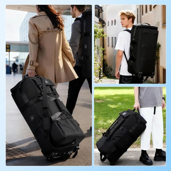 Rullende Duffel Bag, 85L Kapacitet, Vandafvisende Design,sort