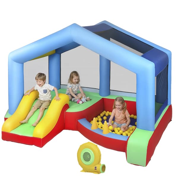 Oppusteligt Slot, Trampolin, Rutsjebane,Multifarvet