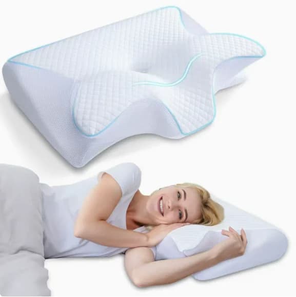 Nakkepude, Ergonomisk Design, Åndbart Materiale,HVID, 32x62cm-a
