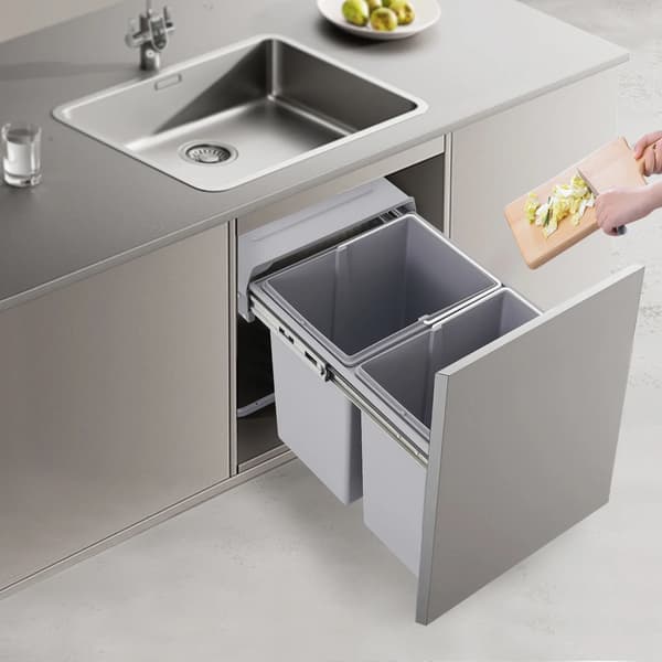 Affaldsspand, Dobbelt Utrækkelig Design, Pladsbesparende Organizer,20L, Grå