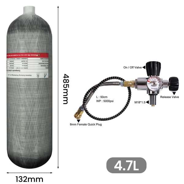 Högtryckstank, Kolfiber, Pålitlig Prestanda,4.7L med ventil B