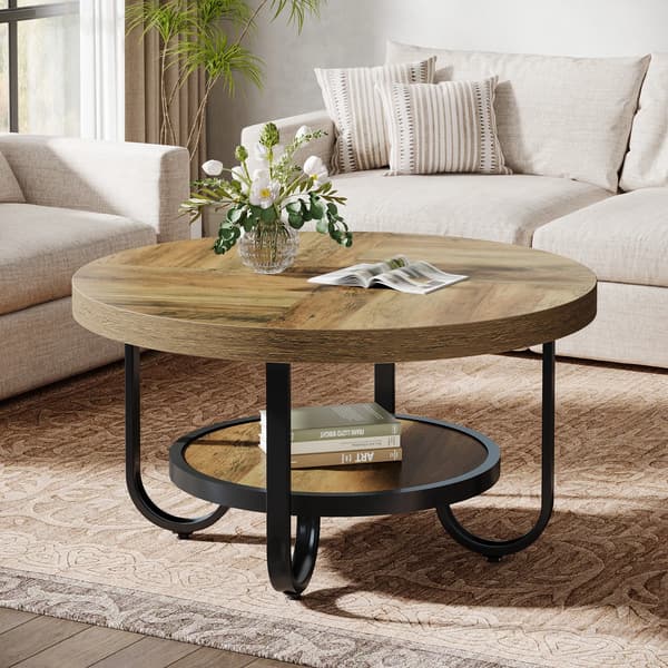 Rund Kaffe Bord, Industriel Stil, Pladsbesparende Opbevaring,Mørk Khaki