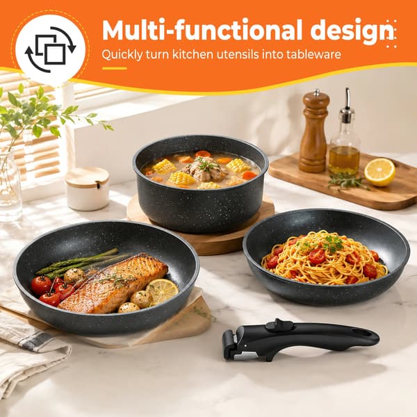 Køkkengrej Sæt, Nonstick, Pladsbesparende Design,sort
