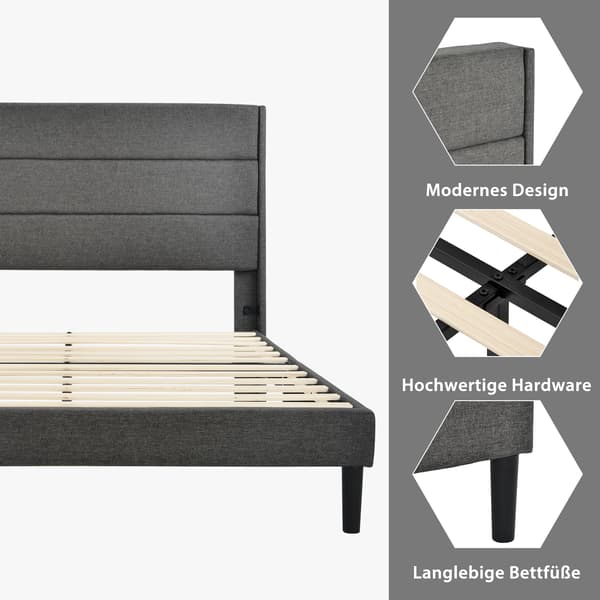 Polstret Seng, Fløjlsoverflade, Moderne Design,MØRKE GRÅ