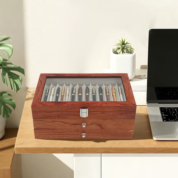 Pen Organizer, 3-lags Opbevaring, Beskyttelse mod Ridser,Log Farve
