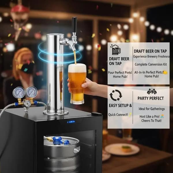 Kegerator Öltorn Set, Rostfritt Stål, Dubbel Mätare Regulator, Silver