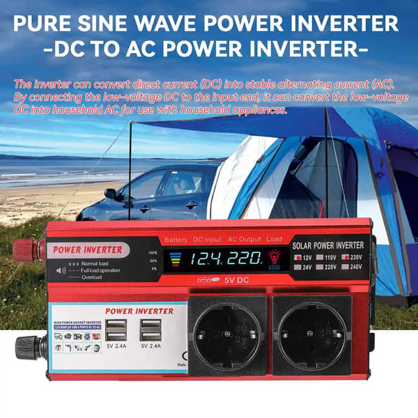 Strömväxlare, 4 USB-portar, LED-display,Röd