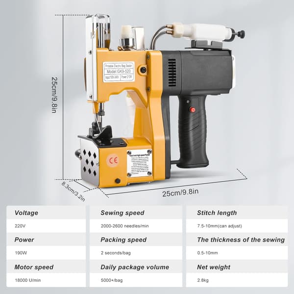 Bag Closing Machine, Elektrisk Drift, Industriel Kvalitet,GUL