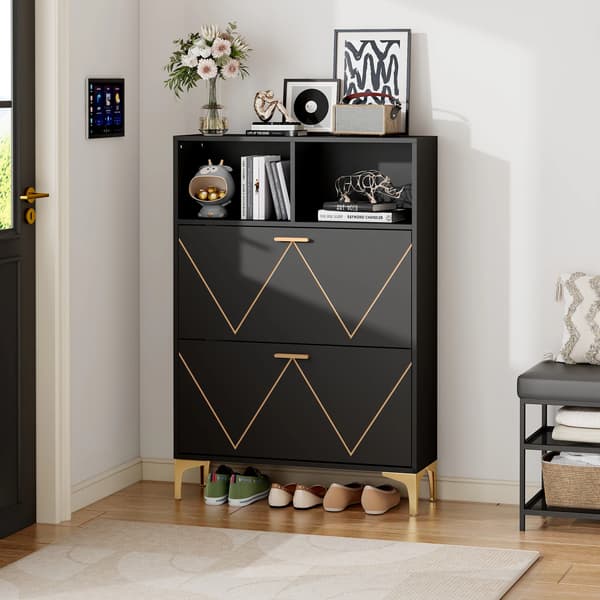 Skoskåp, 4 fack, modern design, svart
