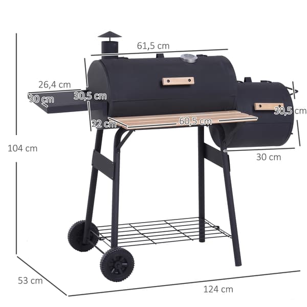 Kulgrill, 3 i 1 Røger, Integreret Termometer,sort