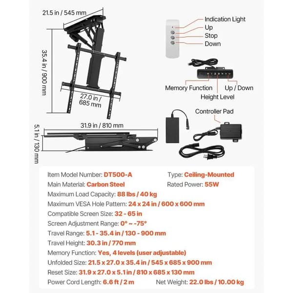 Tak-TV-fäste, Justerbar design, Stöder VESA 600x600 mm, svart