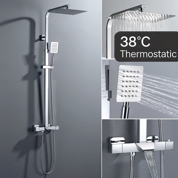 Brusesystem, Termostatisk Vandhane, Væghængt Design,Krom
