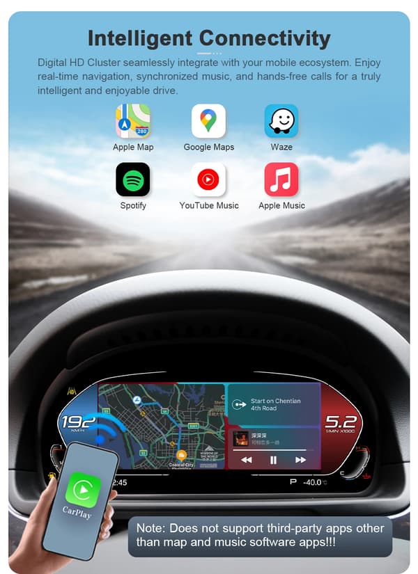 Digitalt Cluster, Trådløs Carplay, Navigationsintegration,E84 med Carplay TPMS