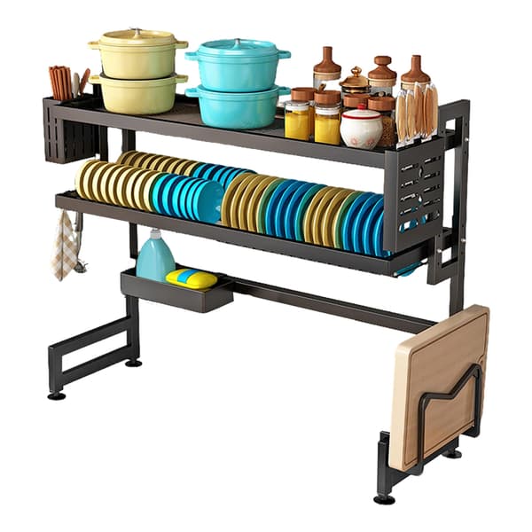 Vask Dræner Rack, Pladsbesparende Design, Nem Samling,2-niveau, L, 2 lag