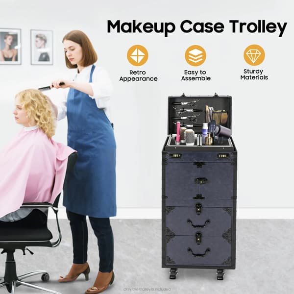 Makeupvagn, PU-material, extra stor kapacitet, smidiga hjul, låsmekanism, stilren design