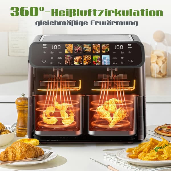 Luftfritös, Dubbelkorg, 10 Matlagningsprogram,EU, Ugn