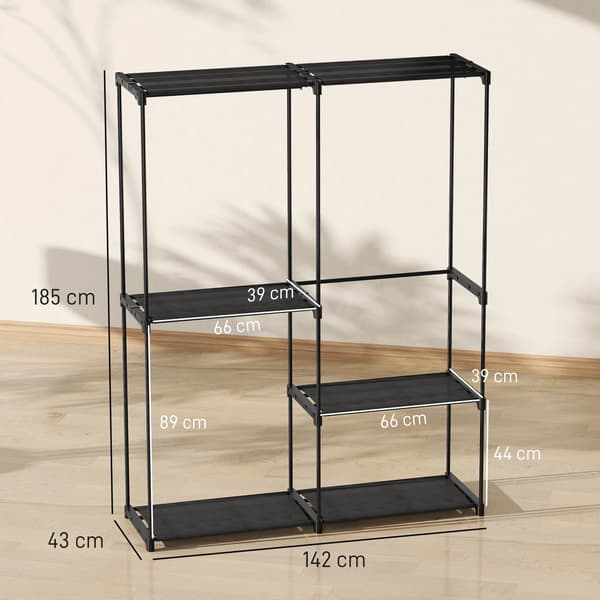 Garderobe, Metalramme, Multi-Lag Opbevaring,sort