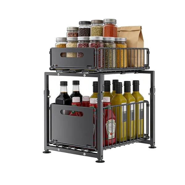 Træk-Ud Organizer, Højdejusterbar, Dobbelt Lag Design,Sort