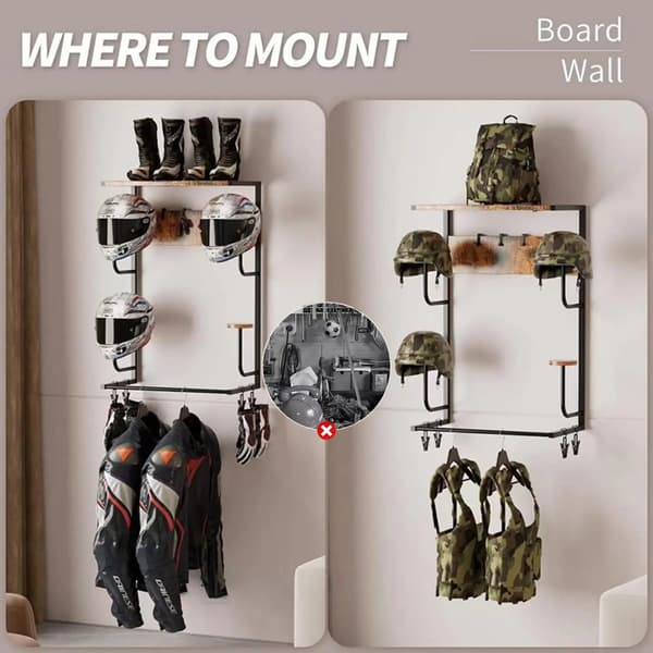 Hjelm Vægbeslag, Multi-Accessorie Holder, Nem Installation,Sort