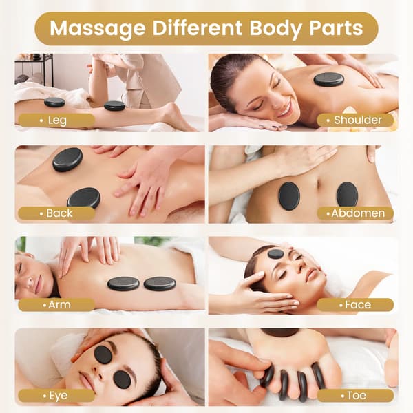 Hot Stone Massage Sæt, 9 Stykker, Bærbart Design,sort, EU stik