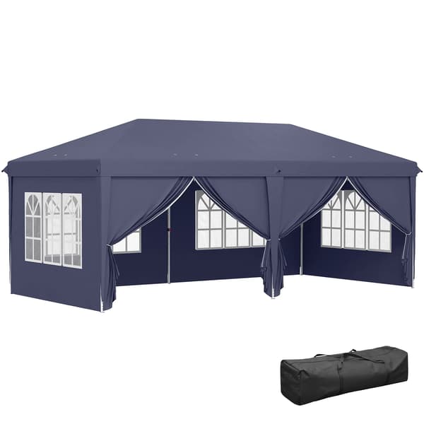 Folding Tent, Rummeligt Design, Nem Samling, 4 Paneler & 4 Vinduer,Blå