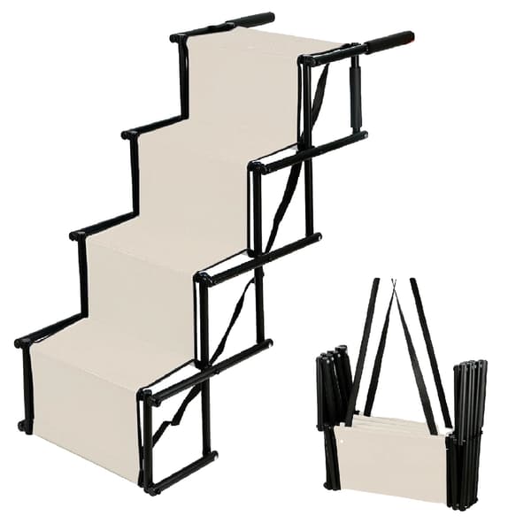 Hundtrappa, Fällbar Design, Justerbar Höjd,Beige