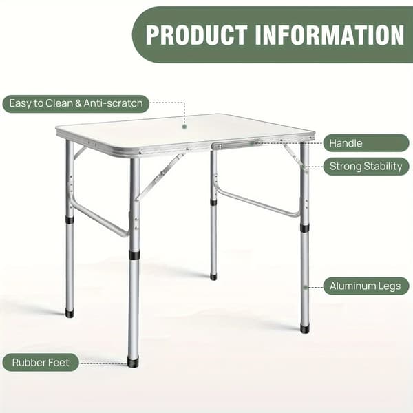 Foldbart Campingbord, Justerbar Højde, Bærbart Design,1