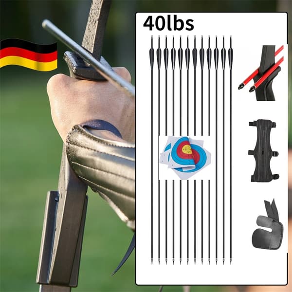 Recurve Båge, Högstyrkegrepp, Hållbara Grenar,40lbs