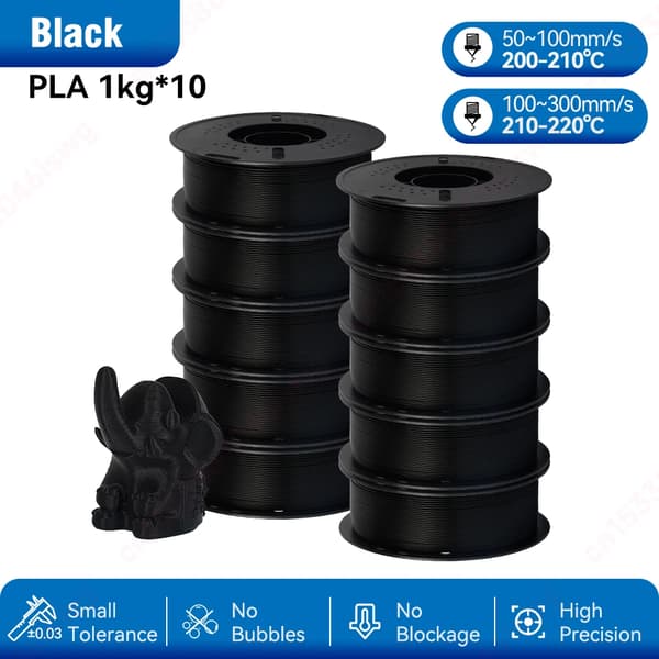 3D Printfilament, 1,75 mm Diameter, Multi-farve Muligheder,10KG PLA Sort