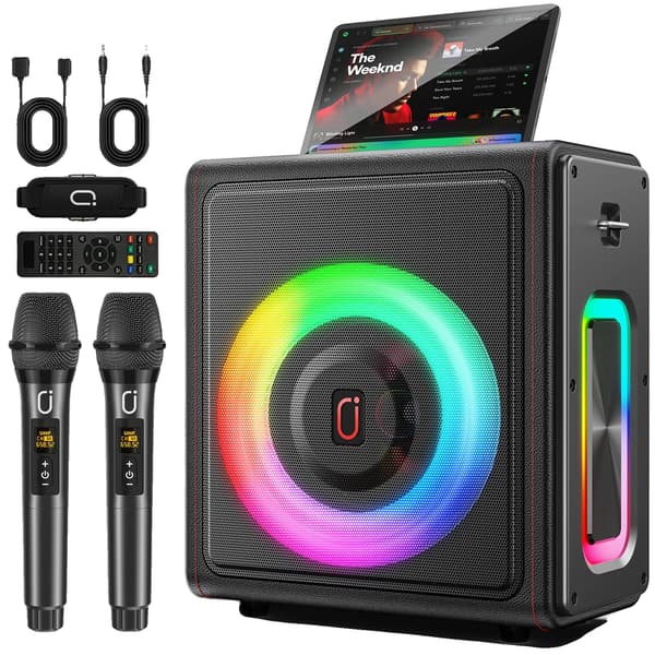 Karaoke Maskine, Bærbar med Trådløse Mikrofoner, Bluetooth Forbindelse,sort