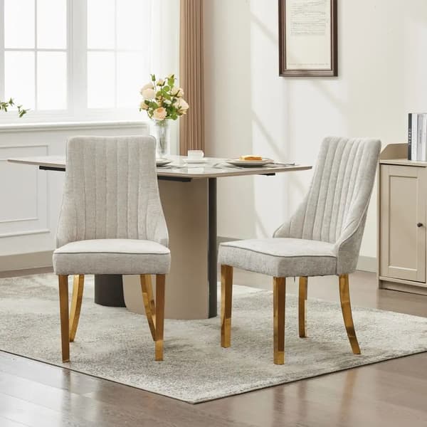 Spisestol, Moderne Chenille Polstring, Rustfrit Stål Ben,CQY-beige