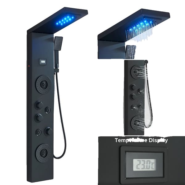 Bruserpanel, Regnvandfald, LED-belysning,Sort 8049