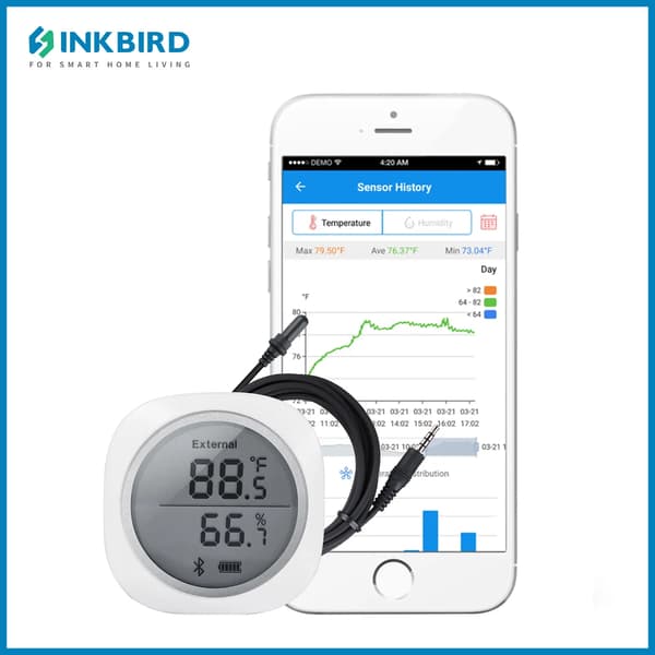 Temperatur- och fuktighetssensor, Bluetooth-kontroll, datalogger,IBS-TH1 Plus